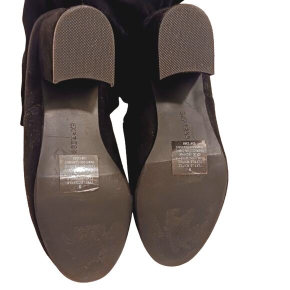 EXPRESS Over the Knee Boots Sz 8 BLOCK 3" Heels BLACK Vegan Faux Suede Tall NWOT - Picture 12 of 16